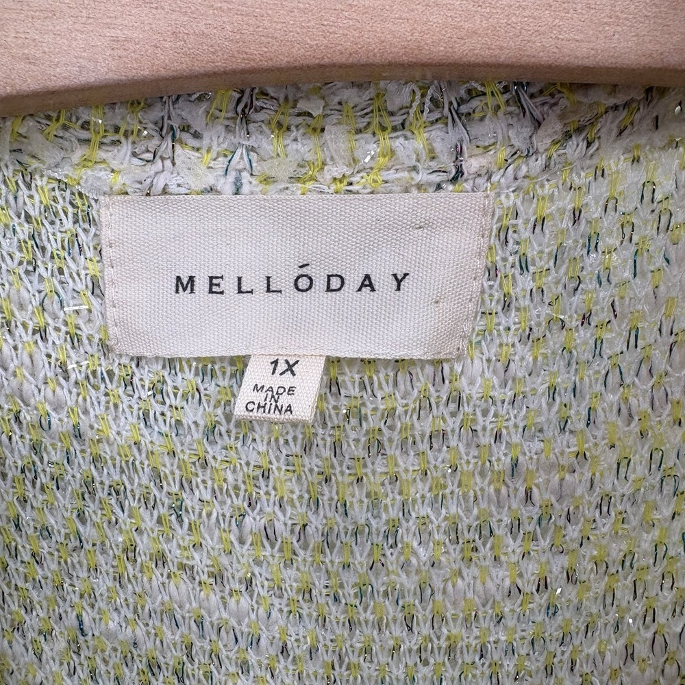 Melloday Plaid Knit Coat‎ Sweater Blazer Womans 1X Bright Yellow - Picture 4 of 8